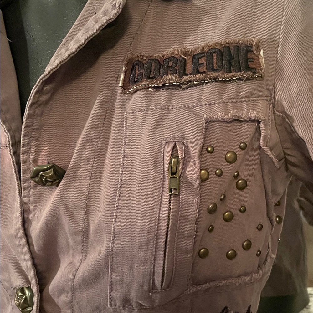 Embroidered Utility Jacket in Purple - Picture 4 of 10